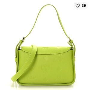 MCM Calfskin Ottomar Small Aren Flap Hobo in Acid Green